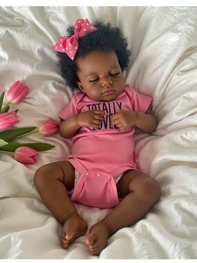 Pinky Reborn Bright Pink Girl Baby Doll Polka Dot Bow Hair Clip